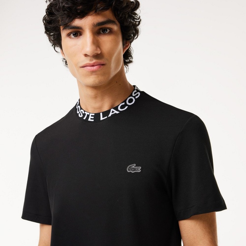 Men's Lacoste Ultralight Piqué Logo Jacquard Collar T-Shirt Black | OFY302867