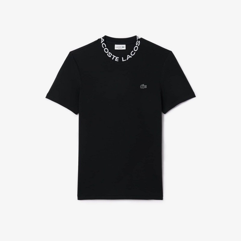 Men's Lacoste Ultralight Piqué Logo Jacquard Collar T-Shirt Black | OFY302867