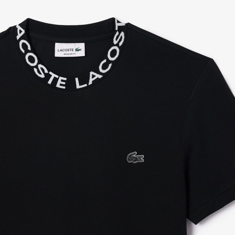 Men's Lacoste Ultralight Piqué Logo Jacquard Collar T-Shirt Black | OFY302867