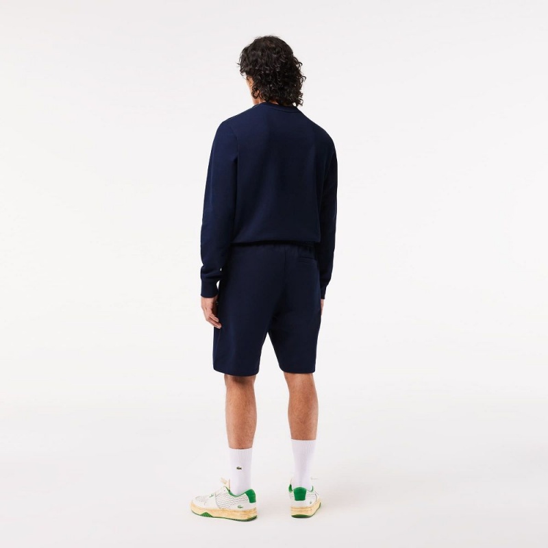 Men's Lacoste Unbrushed Cotton Fleece Shorts Navy Blue | XSZ904281