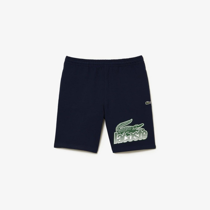 Men's Lacoste Unbrushed Cotton Fleece Shorts Navy Blue | XSZ904281