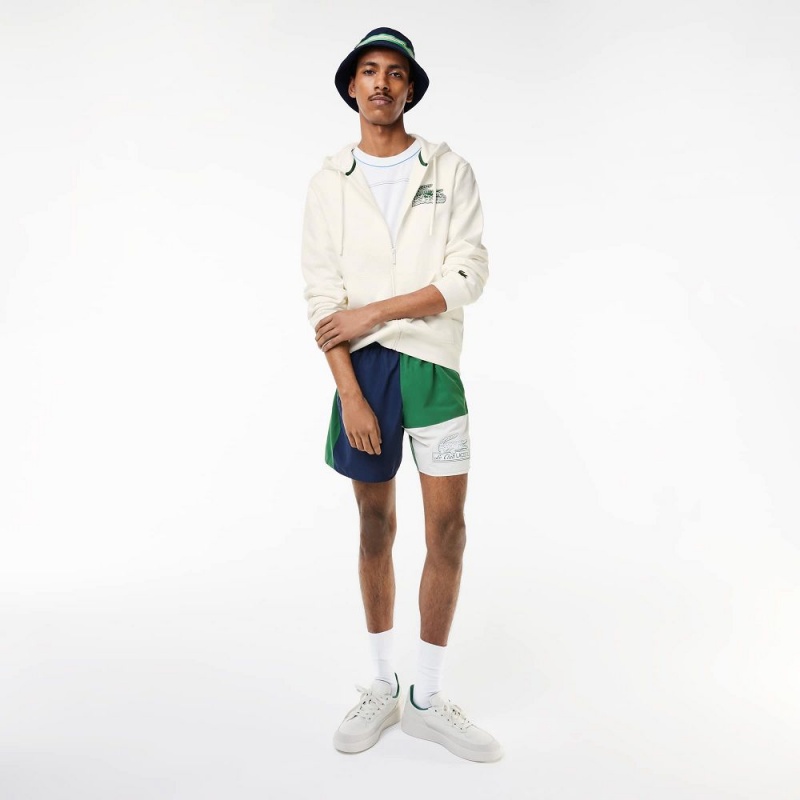 Men's Lacoste Unbrushed Fleece Zip-Up Hoodie White | HLA582307