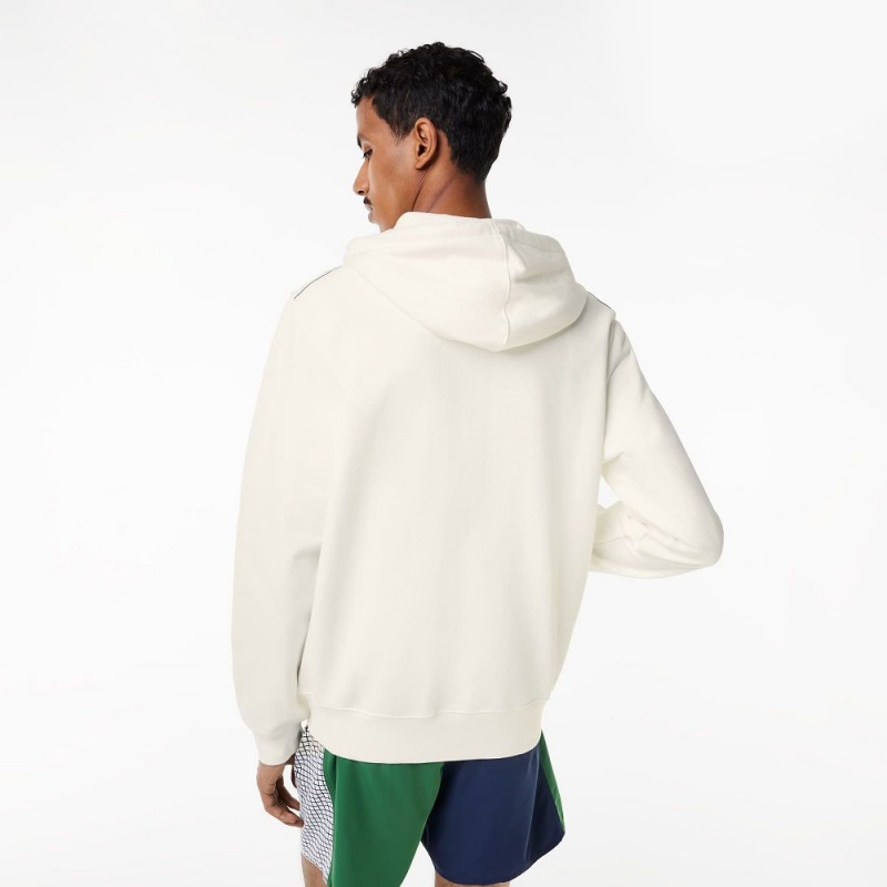 Men's Lacoste Unbrushed Fleece Zip-Up Hoodie White | HLA582307