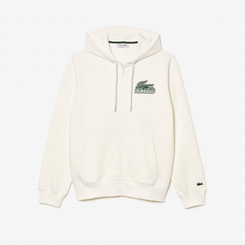 Men's Lacoste Unbrushed Fleece Zip-Up Hoodie White | HLA582307