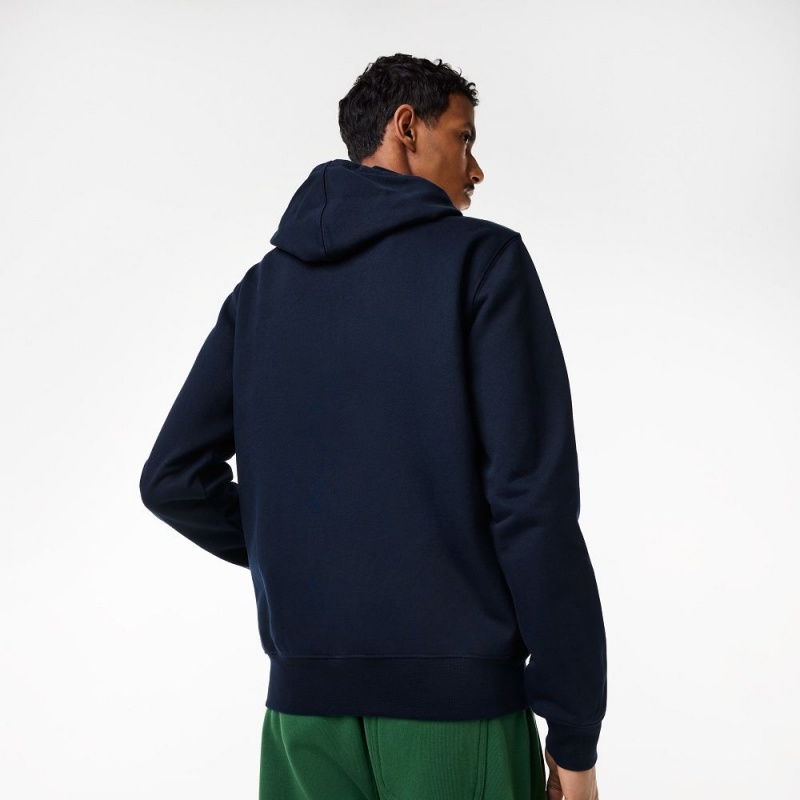 Men's Lacoste Unbrushed Fleece Zip-Up Hoodie Navy Blue | ZML243195