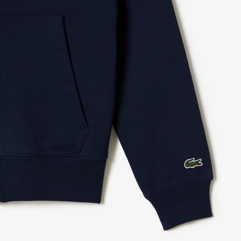 Men's Lacoste Unbrushed Fleece Zip-Up Hoodie Navy Blue | ZML243195