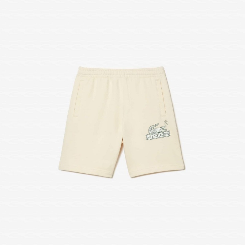 Men's Lacoste Unbrushed Organic Cotton Fleece Shorts Cream | FYB794108