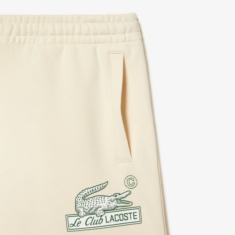 Men's Lacoste Unbrushed Organic Cotton Fleece Shorts Cream | FYB794108