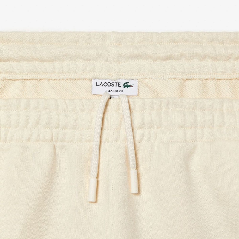 Men's Lacoste Unbrushed Organic Cotton Fleece Shorts Cream | FYB794108