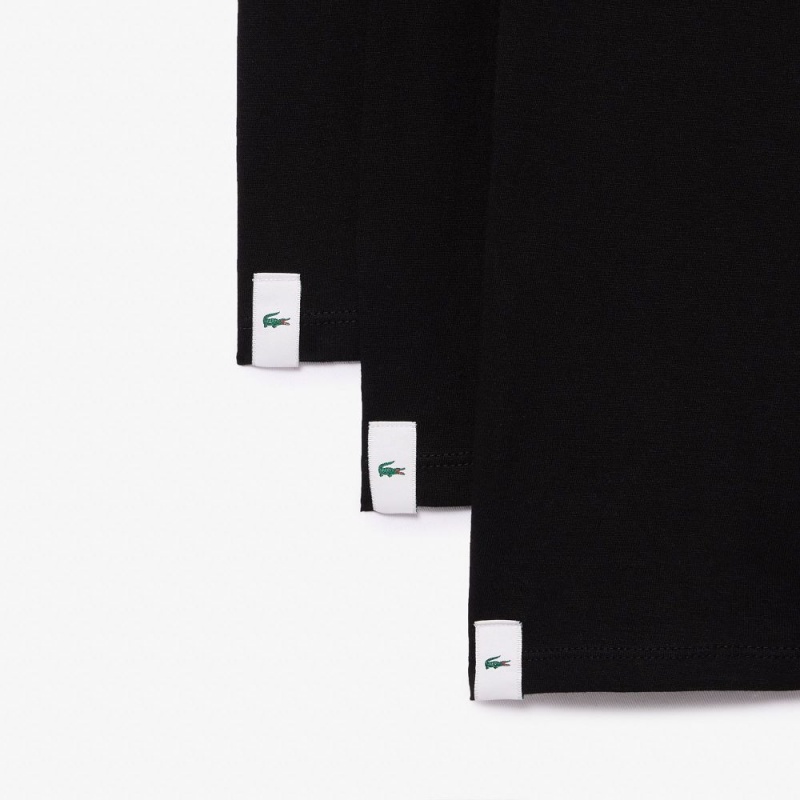 Men's Lacoste V-Neck Cotton Lounge 3-Pack T-Shirt Black | PAO052941