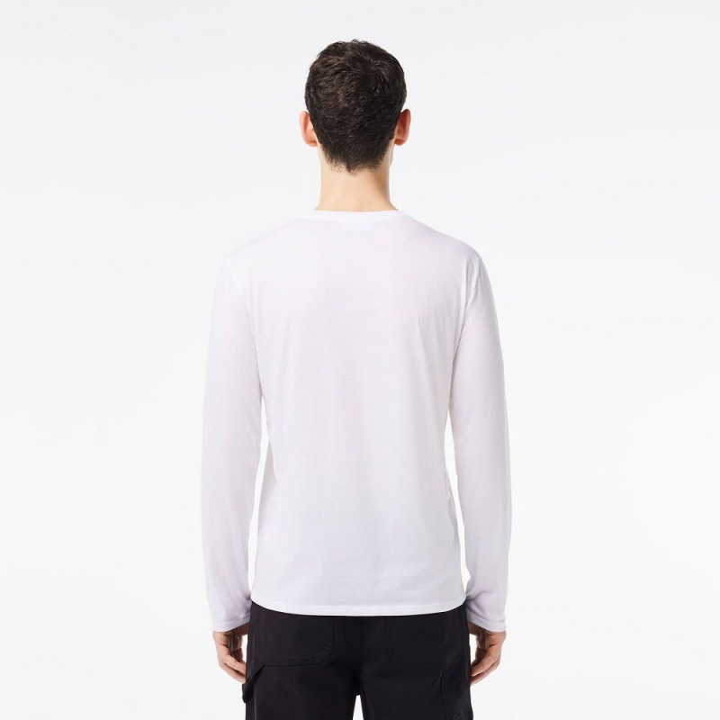 Men's Lacoste V-Neck Lightweight Pima Cotton Jersey T-Shirt White | LJK042368