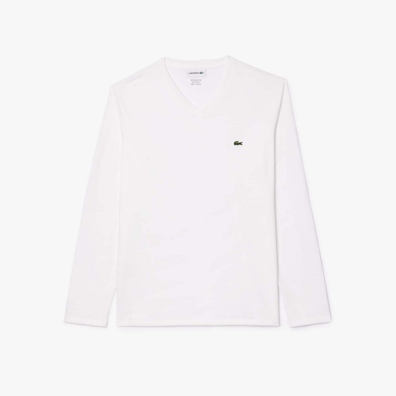 Men's Lacoste V-Neck Lightweight Pima Cotton Jersey T-Shirt White | LJK042368