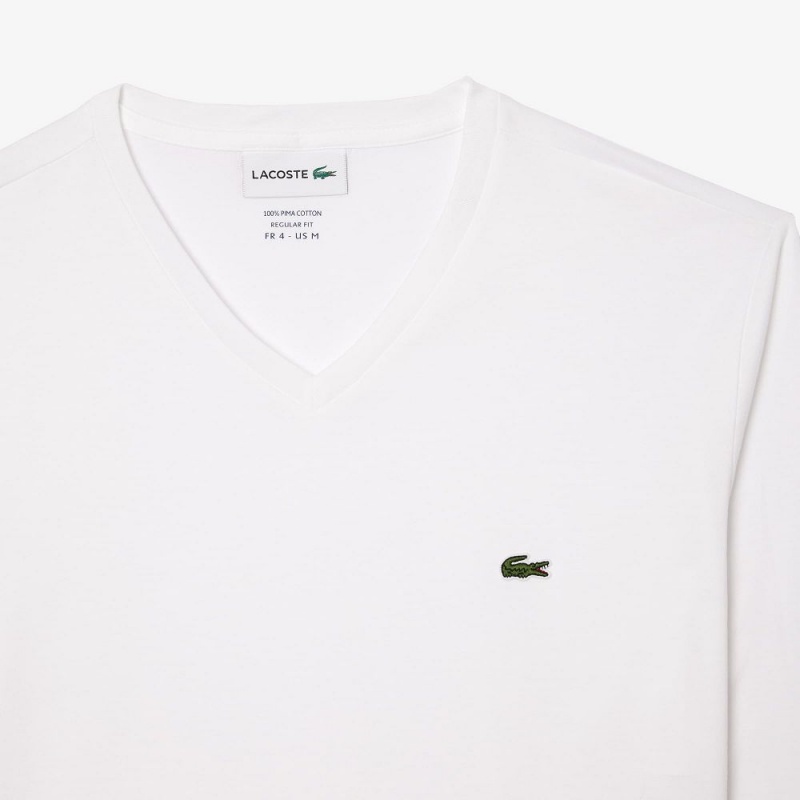 Men's Lacoste V-Neck Lightweight Pima Cotton Jersey T-Shirt White | LJK042368