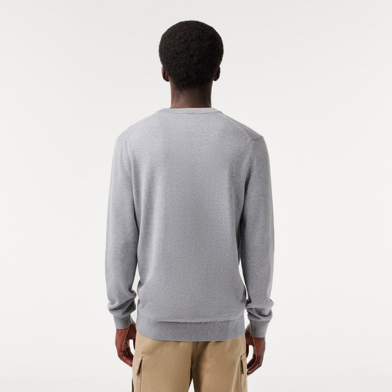 Men's Lacoste V-Neck Organic Cotton Sweater Grey Chine | TNJ072964