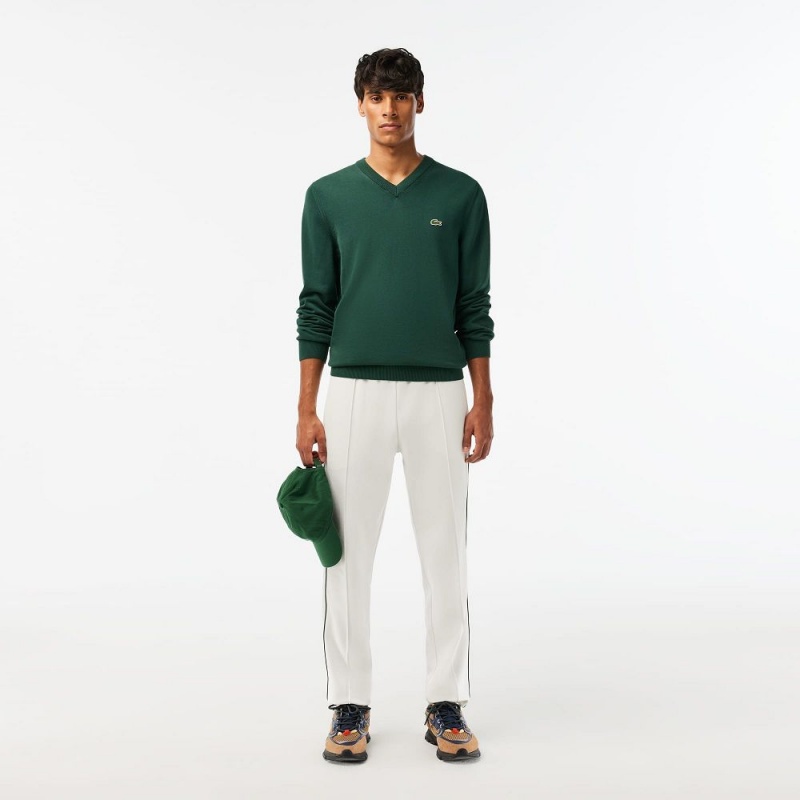 Men's Lacoste V-Neck Organic Cotton Sweater Forest green | BUT234670