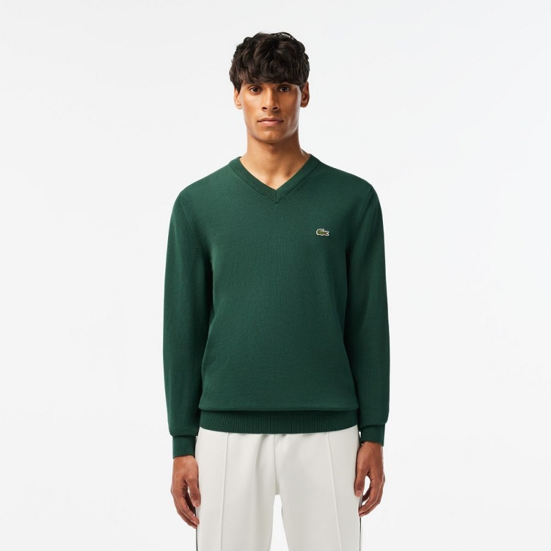 Men\'s Lacoste V-Neck Organic Cotton Sweater Forest green | BUT234670