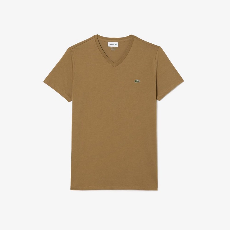 Men's Lacoste V-Neck Pima Cotton Jersey T-Shirt Brown | LDP479528