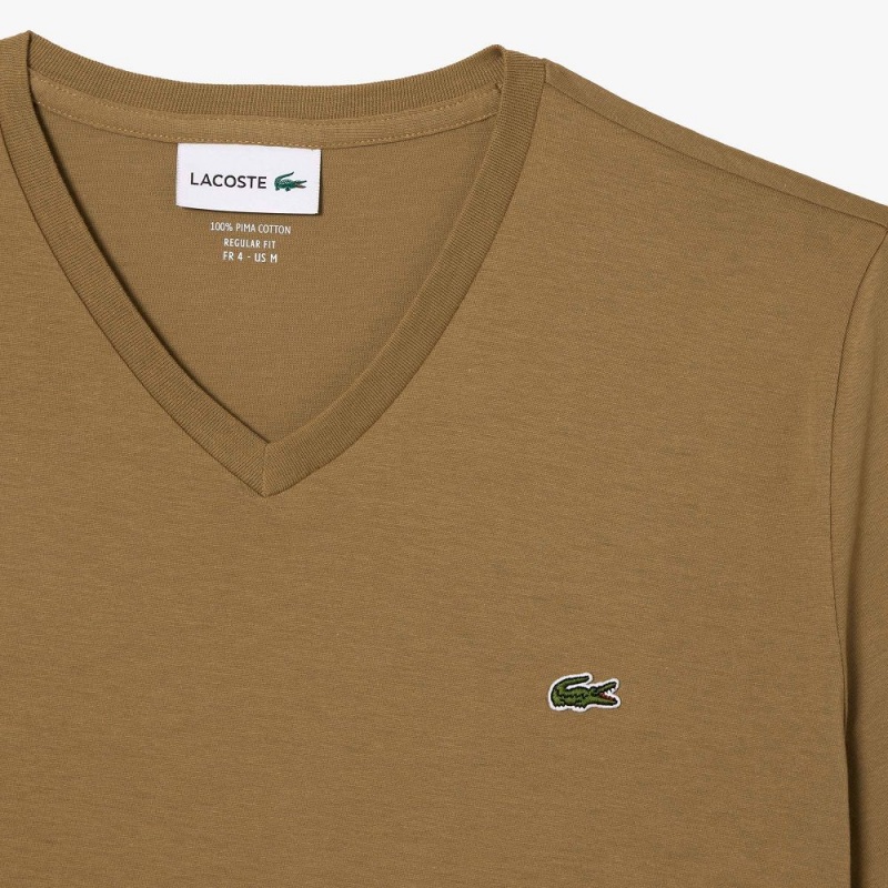 Men's Lacoste V-Neck Pima Cotton Jersey T-Shirt Brown | LDP479528