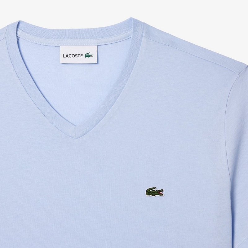 Men's Lacoste V-Neck Pima Cotton Jersey T-Shirt Phoenix blue | CJU276851