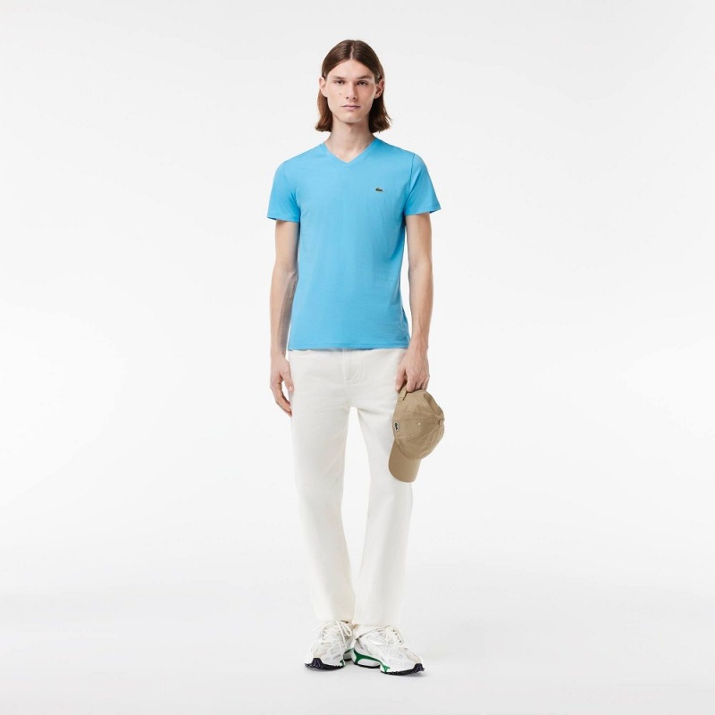 Men's Lacoste V-Neck Pima Cotton Jersey T-Shirt Bonnie blue | CZH371694