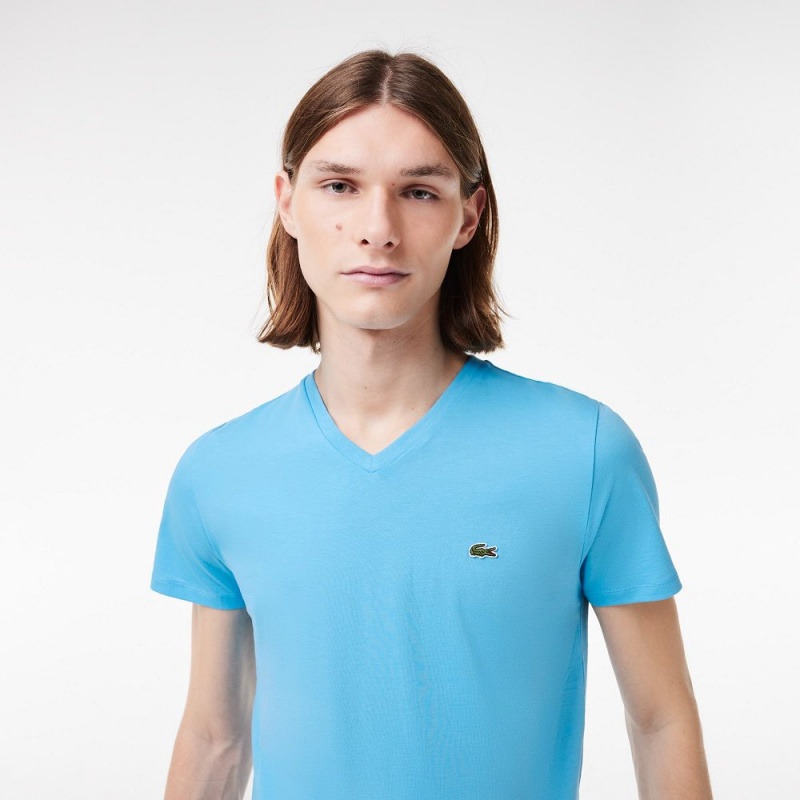 Men's Lacoste V-Neck Pima Cotton Jersey T-Shirt Bonnie blue | CZH371694