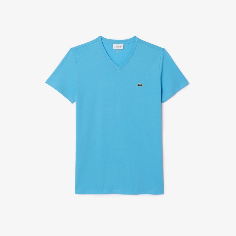 Men's Lacoste V-Neck Pima Cotton Jersey T-Shirt Bonnie blue | CZH371694