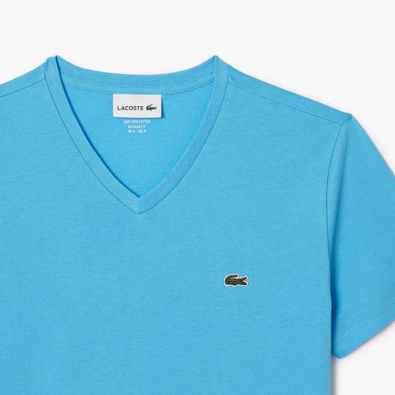 Men's Lacoste V-Neck Pima Cotton Jersey T-Shirt Bonnie blue | CZH371694