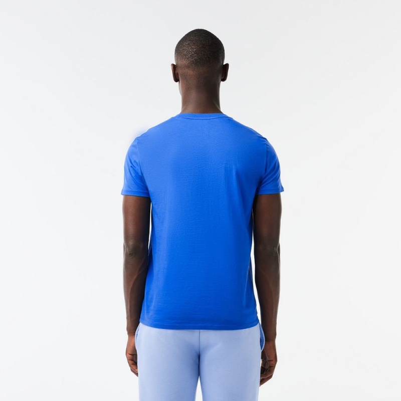 Men's Lacoste V-Neck Pima Cotton Jersey T-Shirt Blue | CZH169734