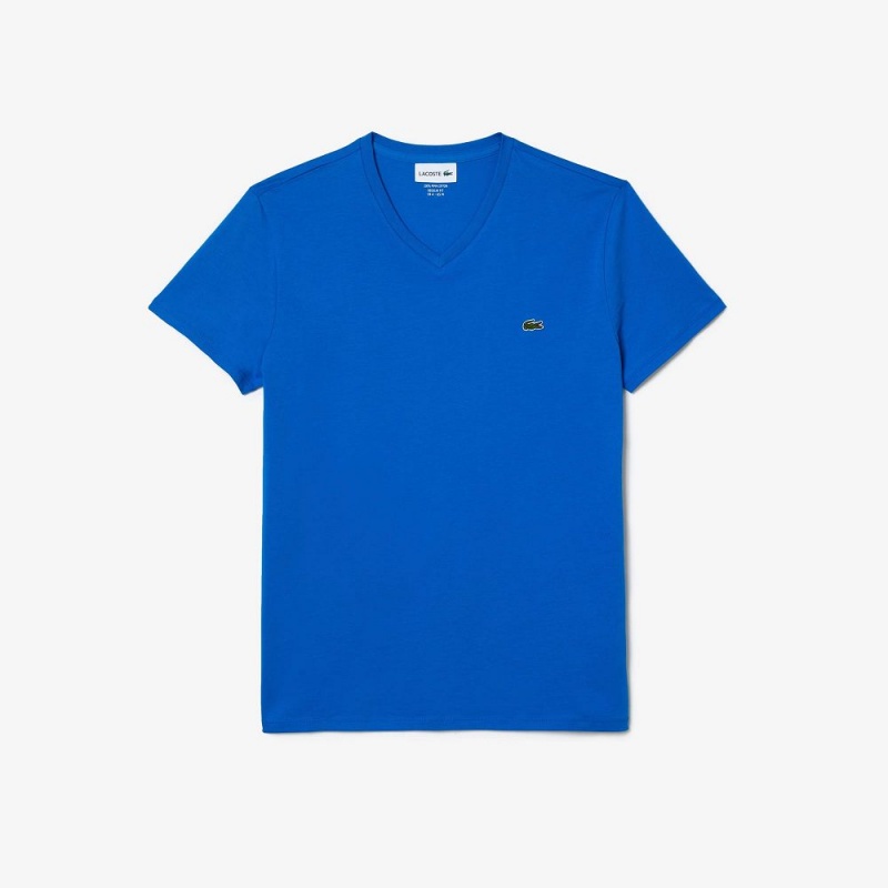 Men's Lacoste V-Neck Pima Cotton Jersey T-Shirt Blue | CZH169734