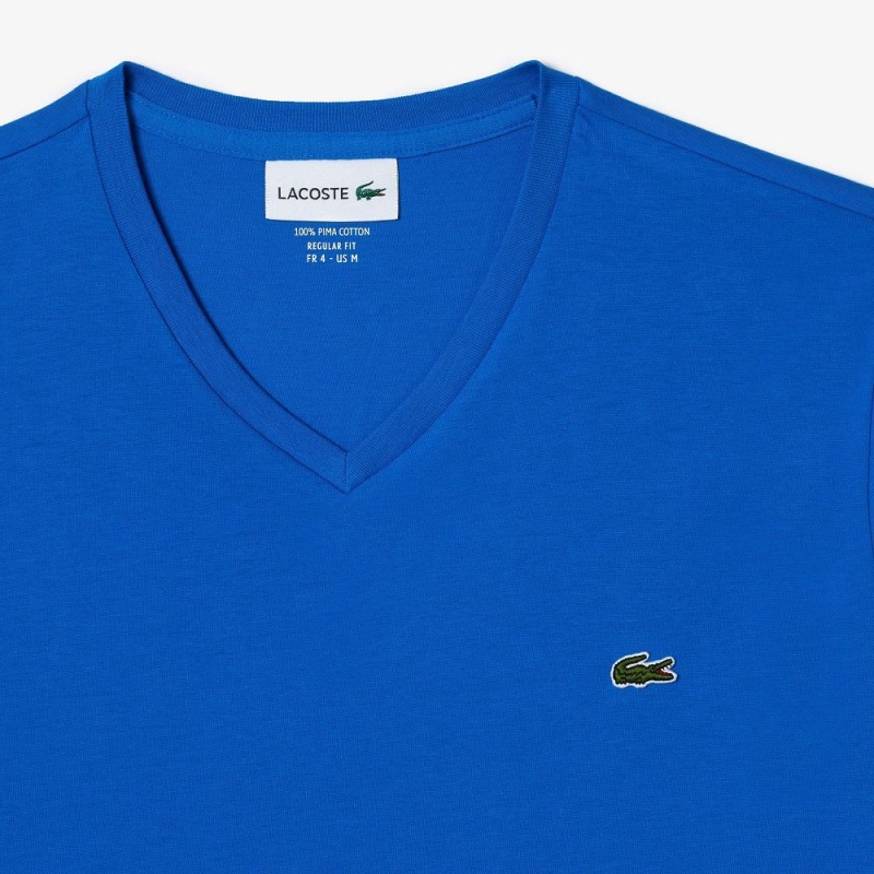 Men's Lacoste V-Neck Pima Cotton Jersey T-Shirt Blue | CZH169734