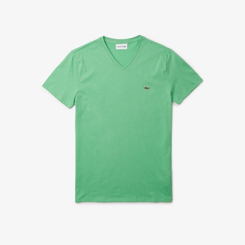 Men\'s Lacoste V-Neck Pima Cotton Jersey T-Shirt Green | BWJ275340