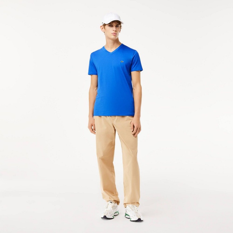 Men's Lacoste V-Neck Pima Cotton Jersey T-Shirt Ladigue blue | GEF367891