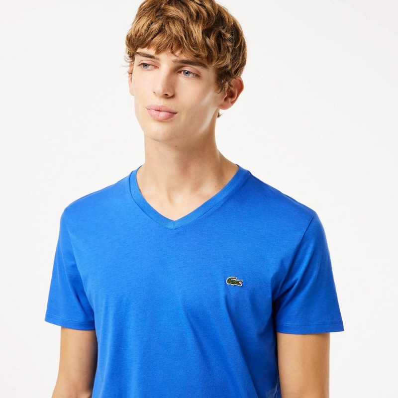 Men's Lacoste V-Neck Pima Cotton Jersey T-Shirt Ladigue blue | GEF367891