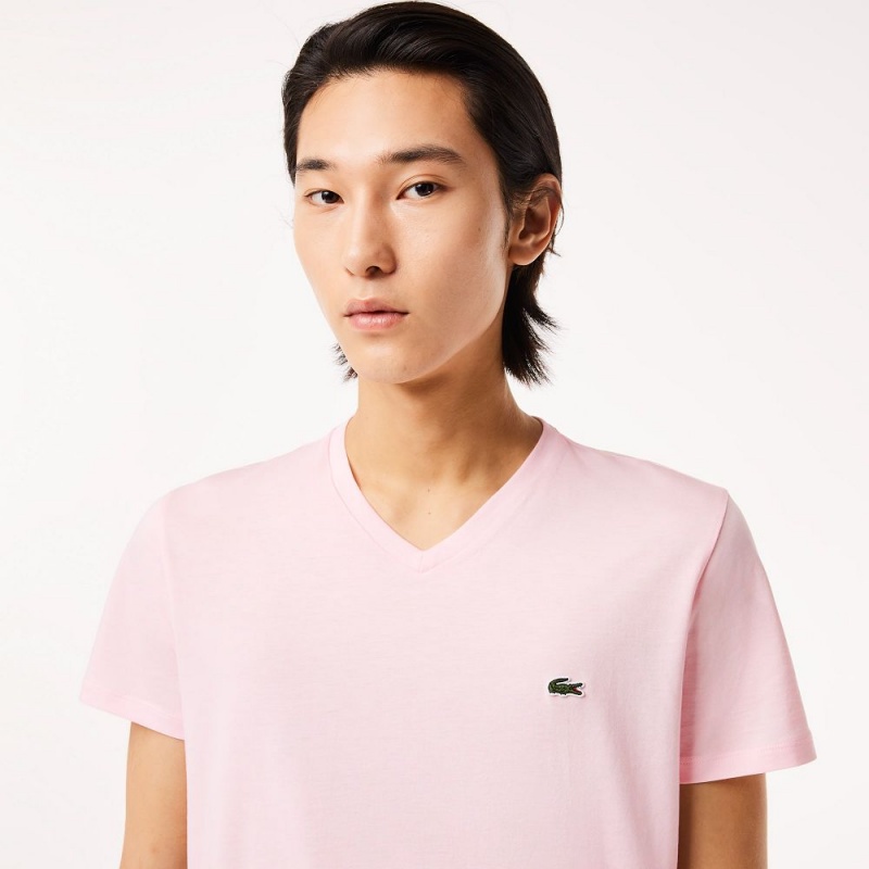 Men's Lacoste V-Neck Pima Cotton Jersey T-Shirt Light Pink | WLA216487