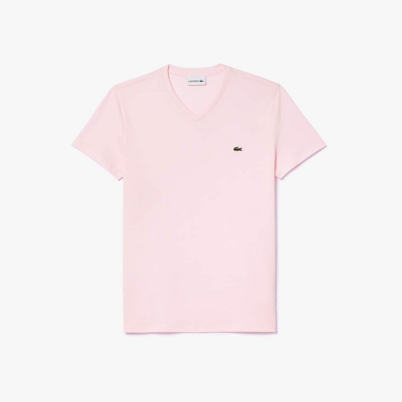 Men's Lacoste V-Neck Pima Cotton Jersey T-Shirt Light Pink | WLA216487