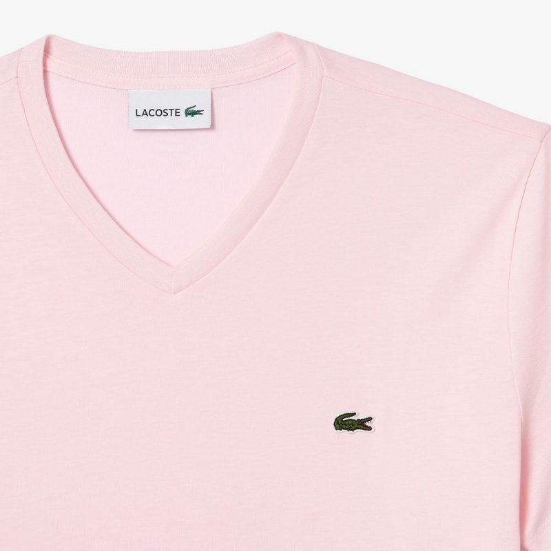 Men's Lacoste V-Neck Pima Cotton Jersey T-Shirt Light Pink | WLA216487