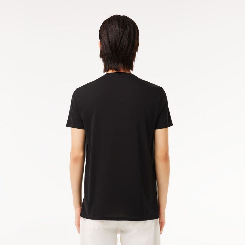 Men's Lacoste V-Neck Pima Cotton Jersey T-Shirt Black | UIR326197