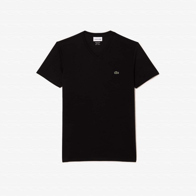 Men's Lacoste V-Neck Pima Cotton Jersey T-Shirt Black | UIR326197