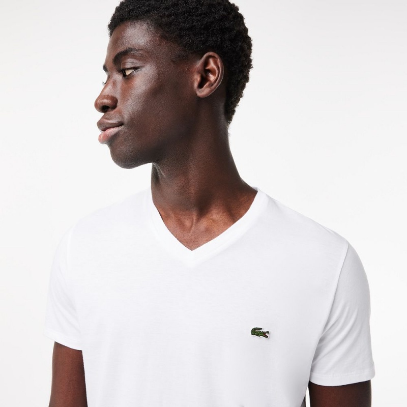 Men's Lacoste V-Neck Pima Cotton Jersey T-Shirt White | NQB649157