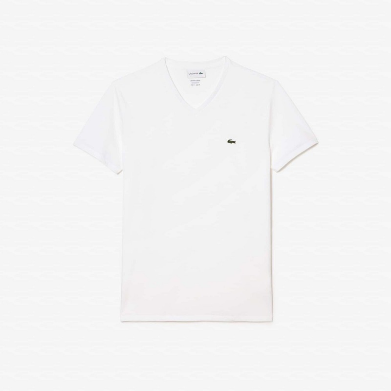 Men's Lacoste V-Neck Pima Cotton Jersey T-Shirt White | NQB649157