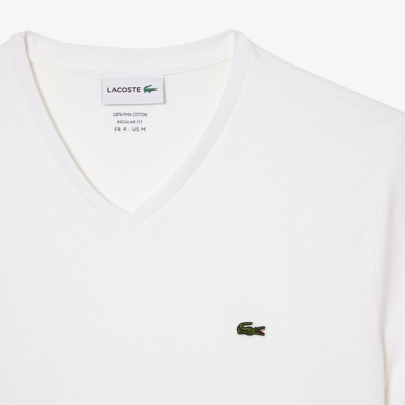 Men's Lacoste V-Neck Pima Cotton Jersey T-Shirt White | NQB649157