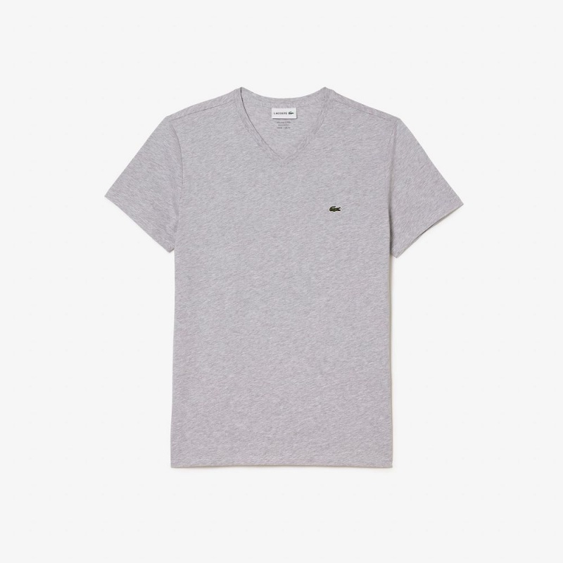 Men's Lacoste V-Neck Pima Cotton Jersey T-Shirt Grey Chine | DHY328759