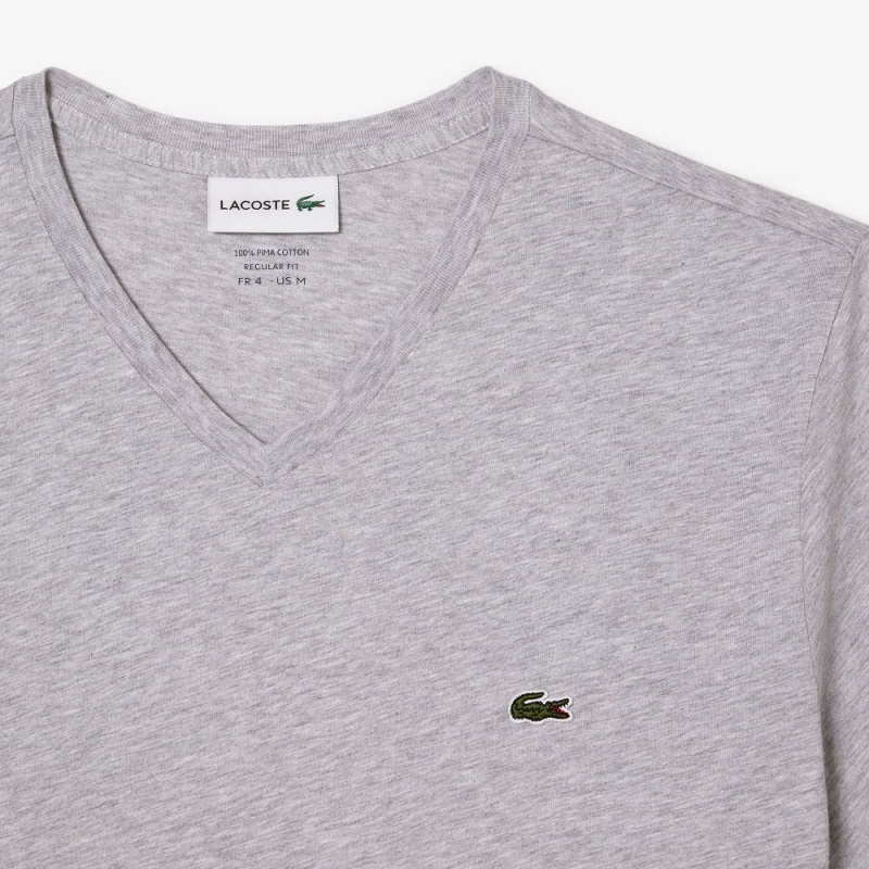 Men's Lacoste V-Neck Pima Cotton Jersey T-Shirt Grey Chine | DHY328759