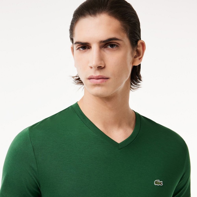 Men's Lacoste V-Neck Pima Cotton Jersey T-Shirt Pine green | OKZ135248