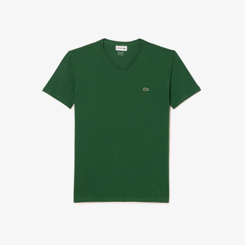 Men's Lacoste V-Neck Pima Cotton Jersey T-Shirt Pine green | OKZ135248