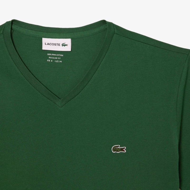 Men's Lacoste V-Neck Pima Cotton Jersey T-Shirt Pine green | OKZ135248