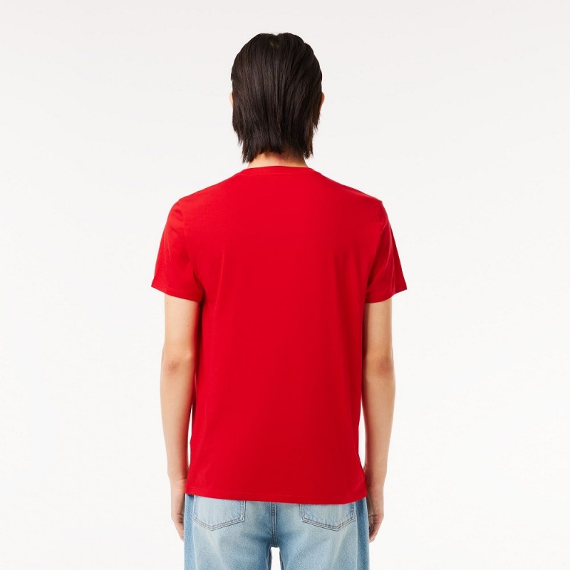 Men's Lacoste V-Neck Pima Cotton Jersey T-Shirt Red | TDY120734