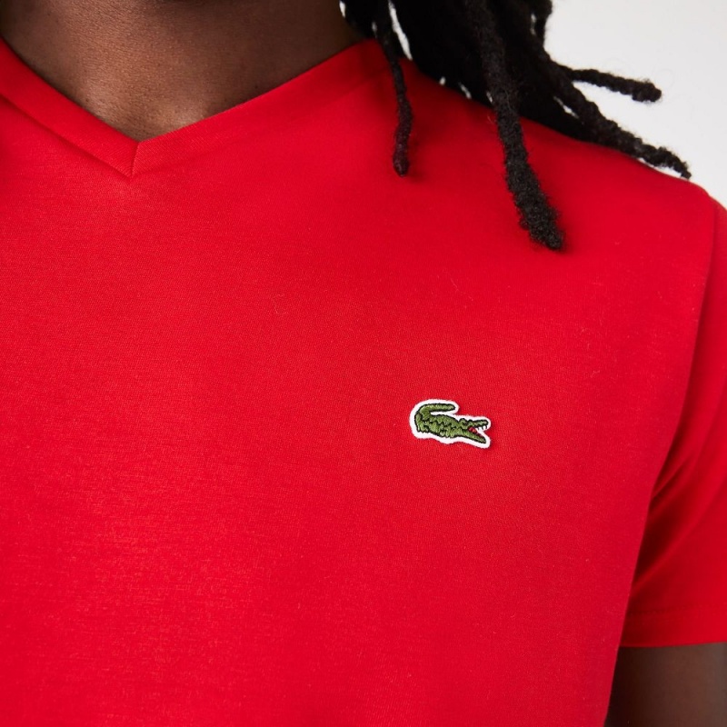 Men's Lacoste V-Neck Pima Cotton Jersey T-Shirt Red | TDY120734