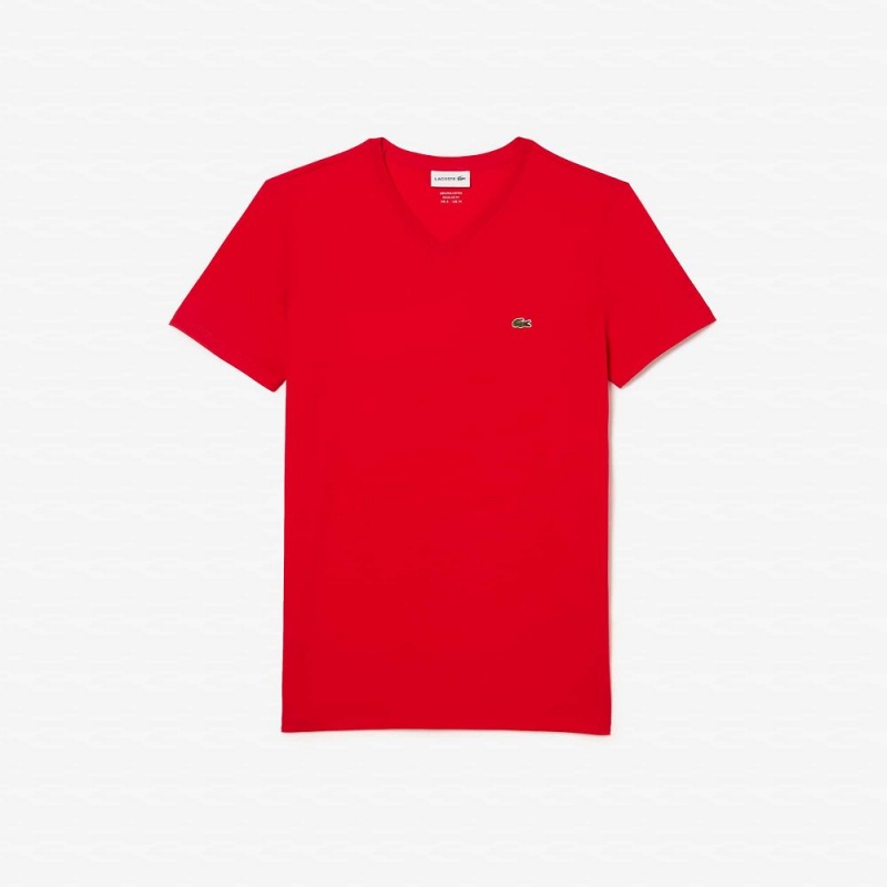 Men's Lacoste V-Neck Pima Cotton Jersey T-Shirt Red | TDY120734