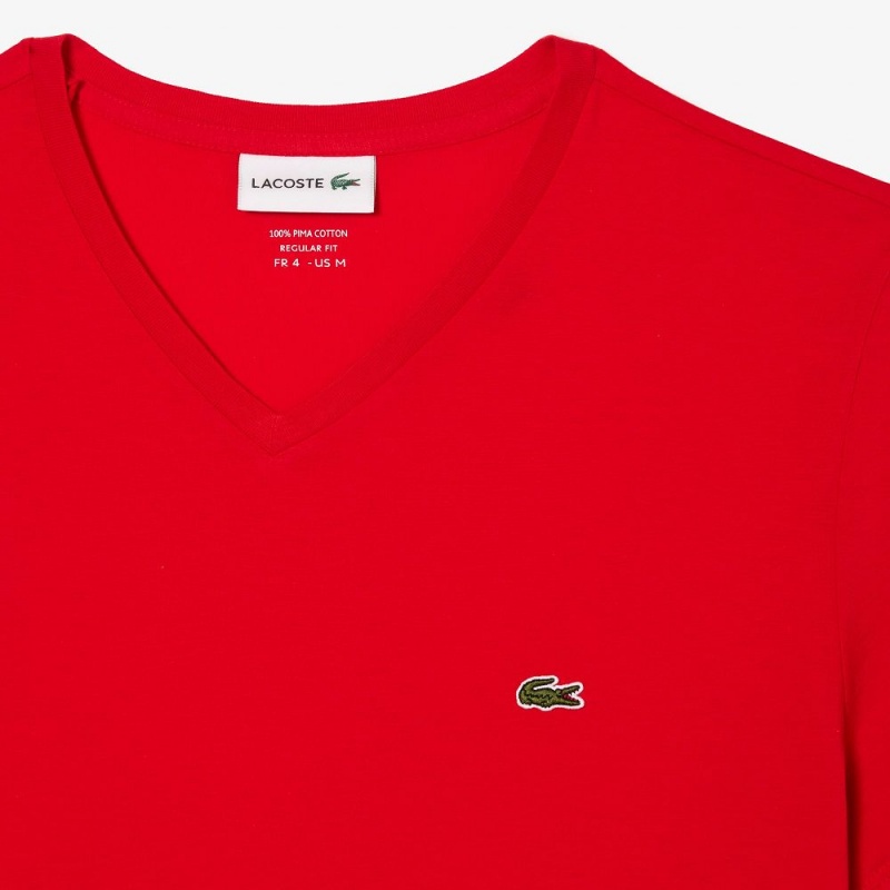 Men's Lacoste V-Neck Pima Cotton Jersey T-Shirt Red | TDY120734